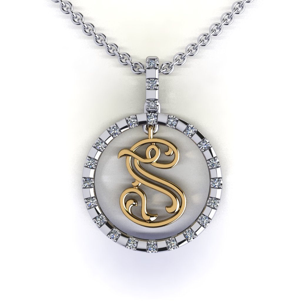 Letter S-"SP1"-Diamond Pendant. "SCRIPTIQUE" Collection by Andy Grig
